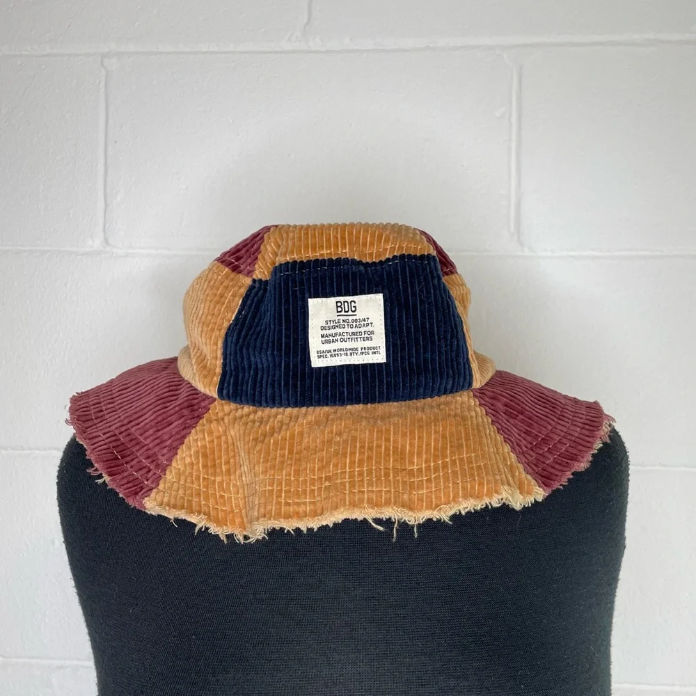 Urban Outfitters Patchwork Corduroy Bucket Hat in Mustard, Burgundy & Navy